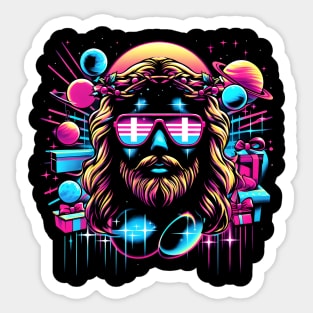 COOL SUNGLASS JESUS PLANETS RETRO 80'S NEON VIBE Sticker